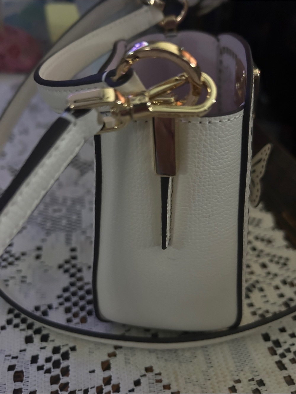 kate spade Cream Laser-Cut Butterfly Crossbody with Pink Trim - Picture 8 of 8